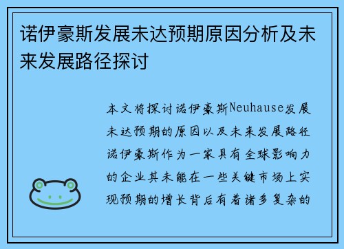 诺伊豪斯发展未达预期原因分析及未来发展路径探讨